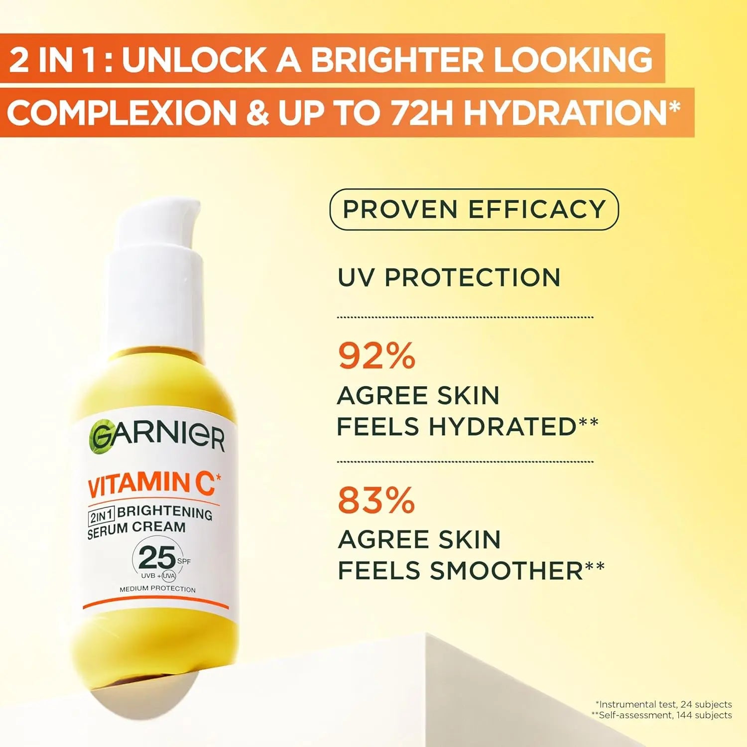Garnier Vitamin C Brightening Cream SPF 25: Hydrates, Protects, & Brightens Skin. Natural, Cruelty-Free, 50ml. For All Skin Types.