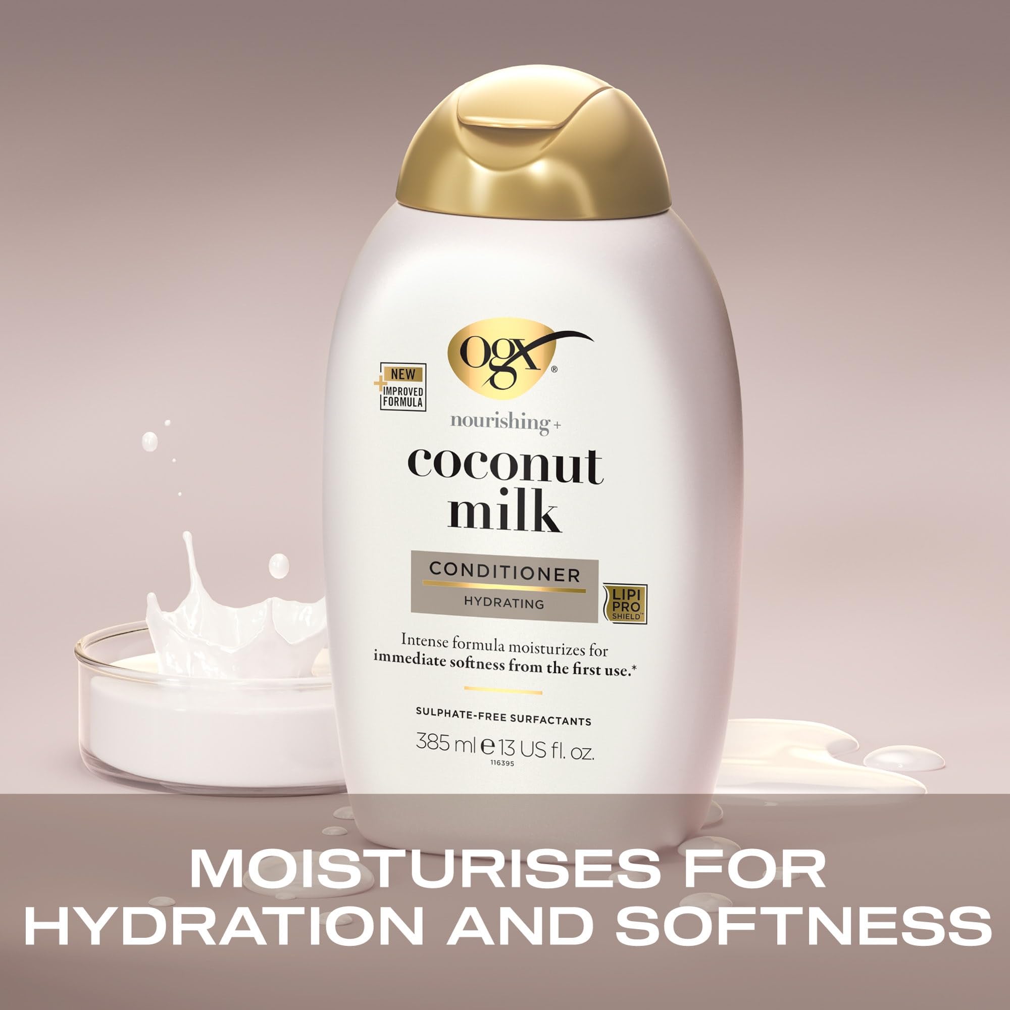OGX Nourishing with Coconut Milk Hydrating Shampoo, Intensely Moisturizes for Immediate Softness from the First Use, Sulfate Free, 385ml