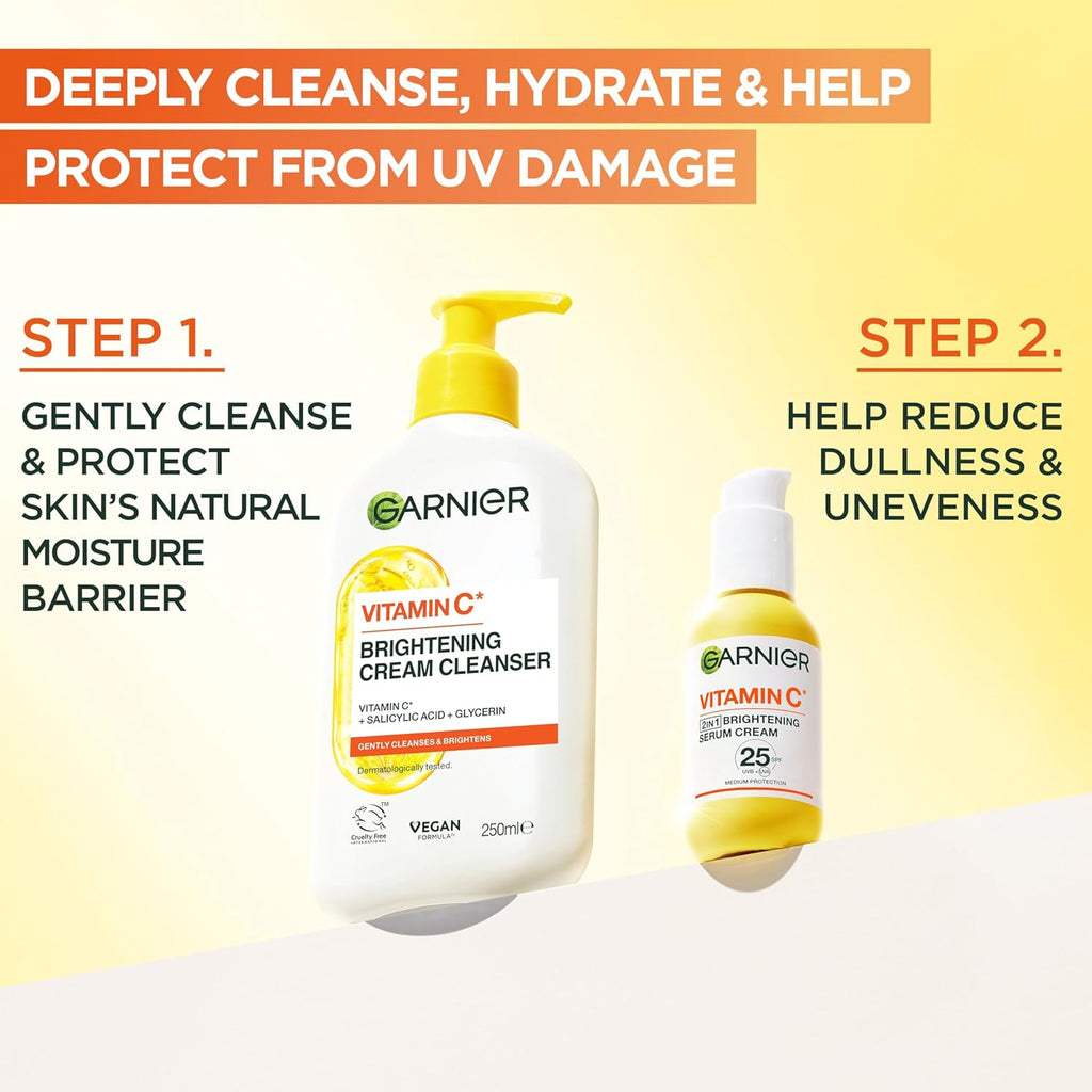 Garnier Vitamin C Brightening Cream SPF 25: Hydrates, Protects, & Brightens Skin. Natural, Cruelty-Free, 50ml. For All Skin Types.