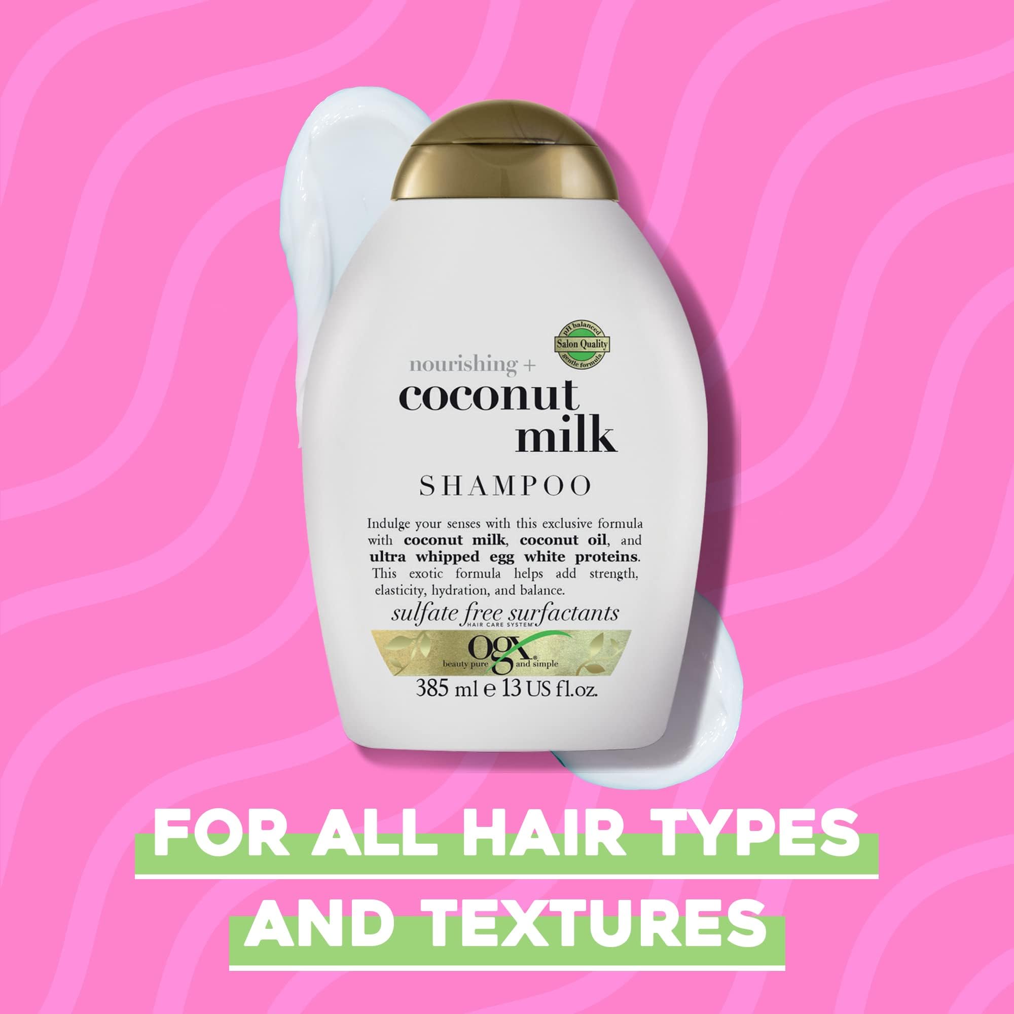 OGX Nourishing with Coconut Milk Hydrating Shampoo, Intensely Moisturizes for Immediate Softness from the First Use, Sulfate Free, 385ml