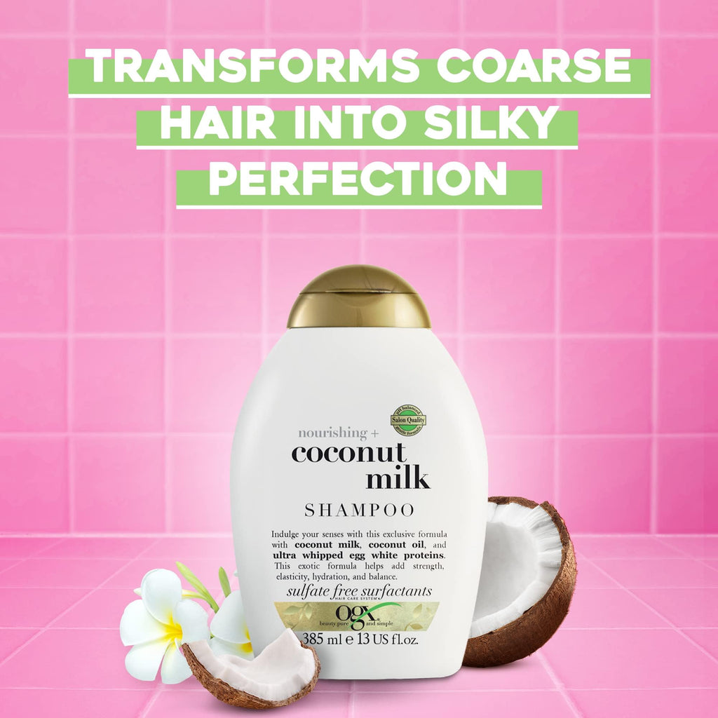 OGX Nourishing with Coconut Milk Hydrating Shampoo, Intensely Moisturizes for Immediate Softness from the First Use, Sulfate Free, 385ml