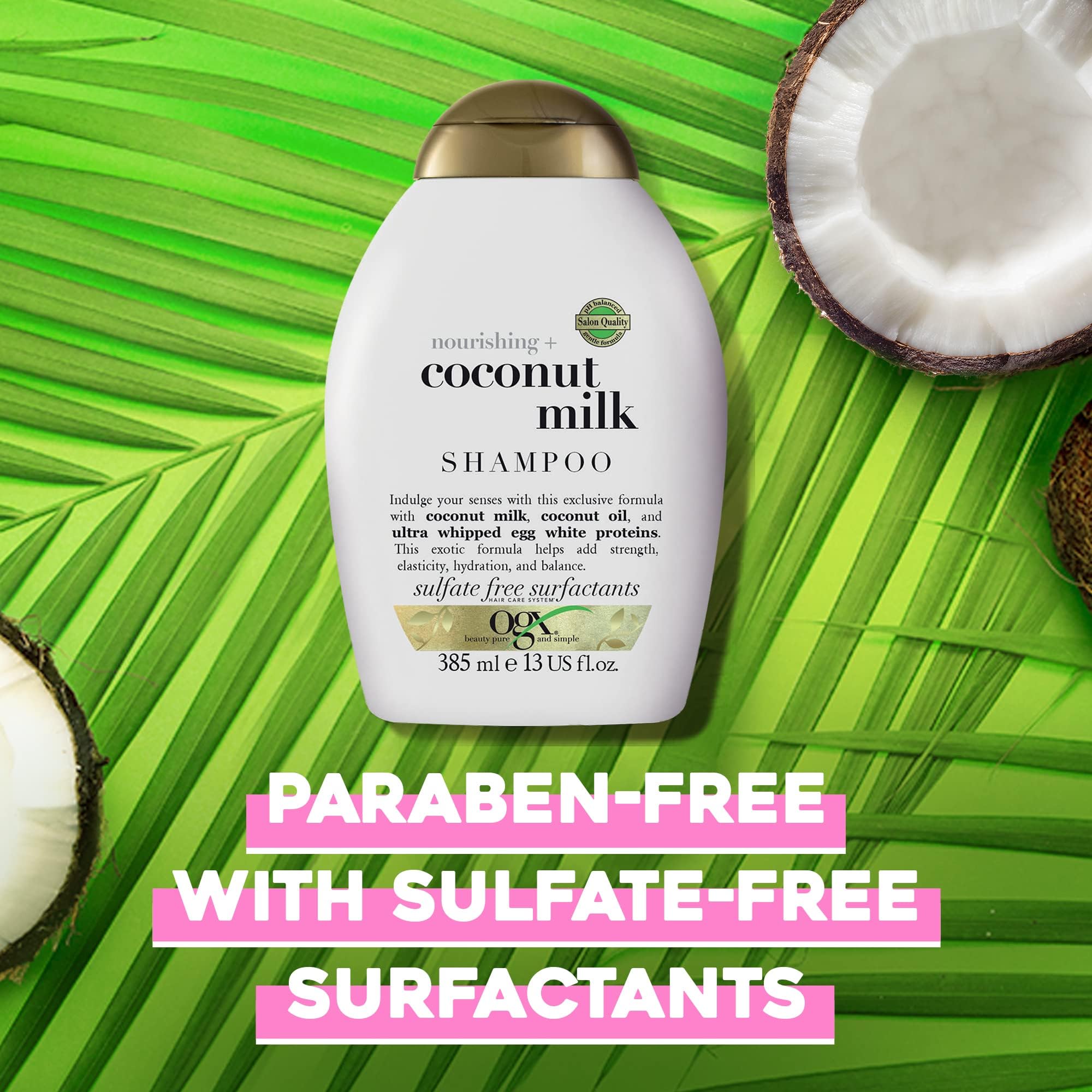 OGX Nourishing with Coconut Milk Hydrating Shampoo, Intensely Moisturizes for Immediate Softness from the First Use, Sulfate Free, 385ml