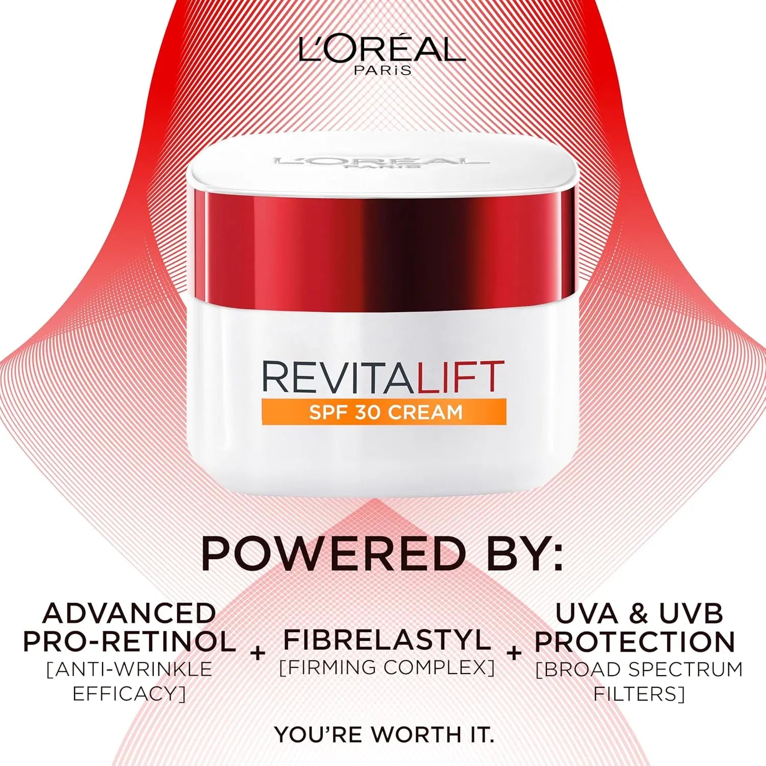 L’Oréal Paris Revitalift SPF 30 Day Cream, Anti-Wrinkle & Firming Moisturizer with Pro-Retinol & Peptides, 50ml