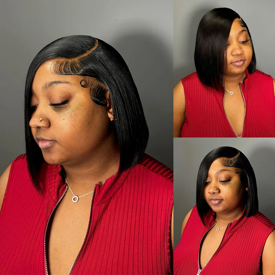Black Human Hair Wig 13x4 4x4 Closure Lace Frontal Short Bob Human Hair Wigs