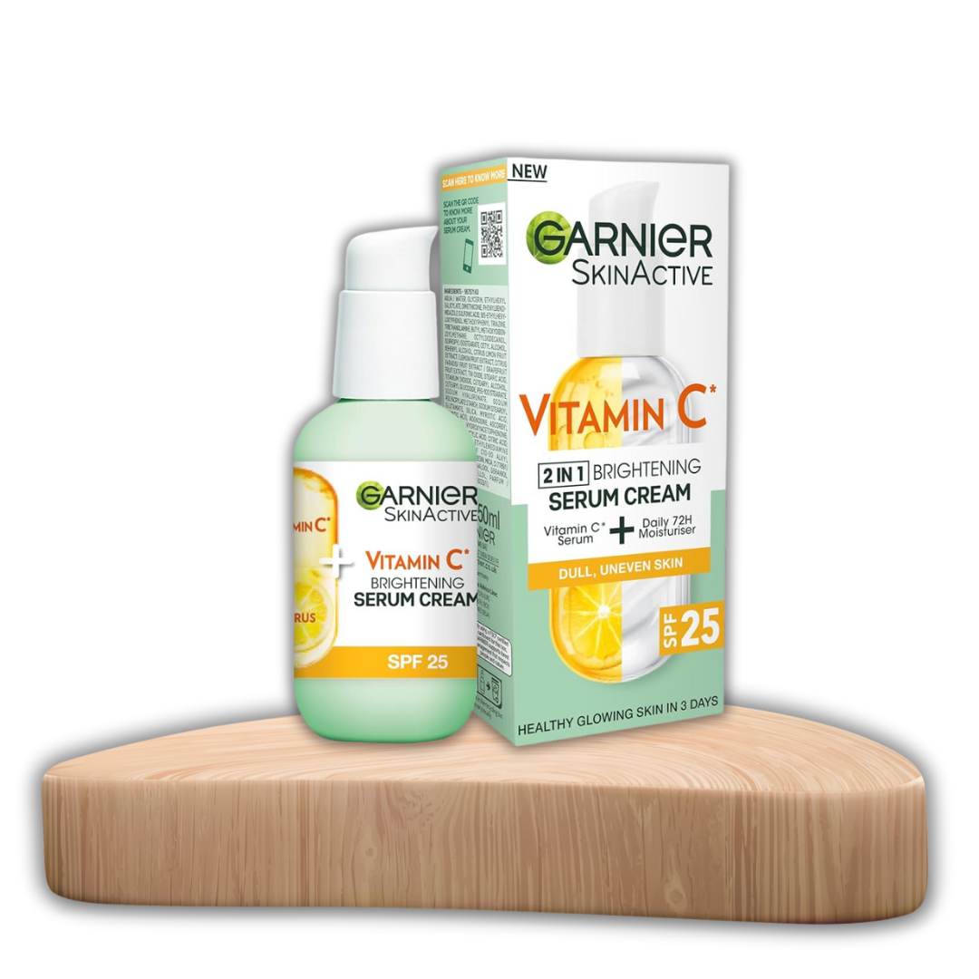 Garnier Vitamin C Brightening Cream SPF 25: Hydrates, Protects, & Brightens Skin. Natural, Cruelty-Free, 50ml. For All Skin Types.