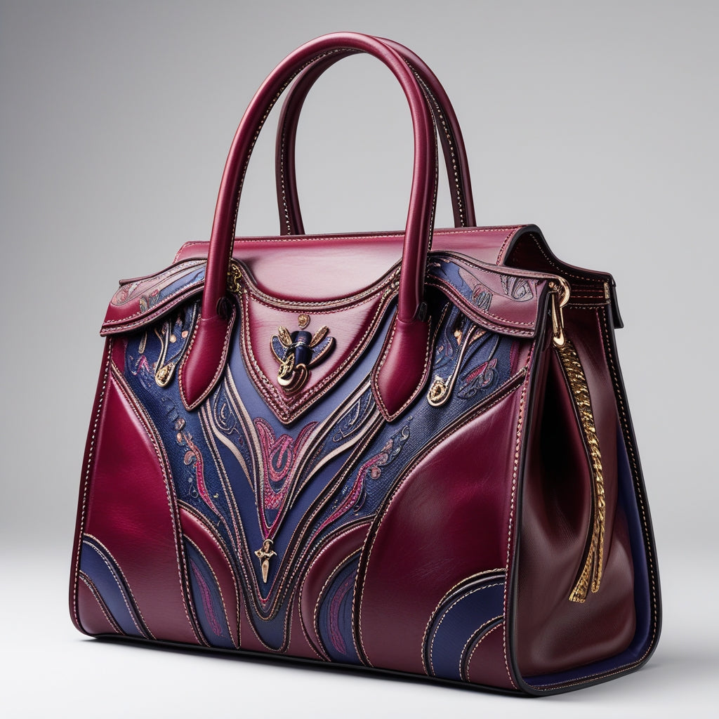 The Nexa Pure Luxury Designer Handbag – Premium Leather Tote with Elegant Detailing in Burgundy & Navy