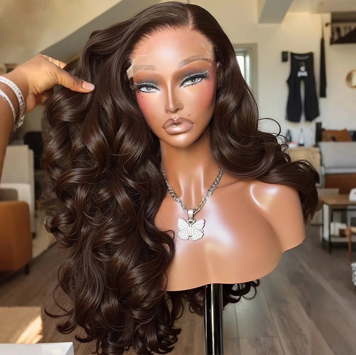 Body Wave Chocolate Brown Wigs Human Hair Frontal Wig For Women