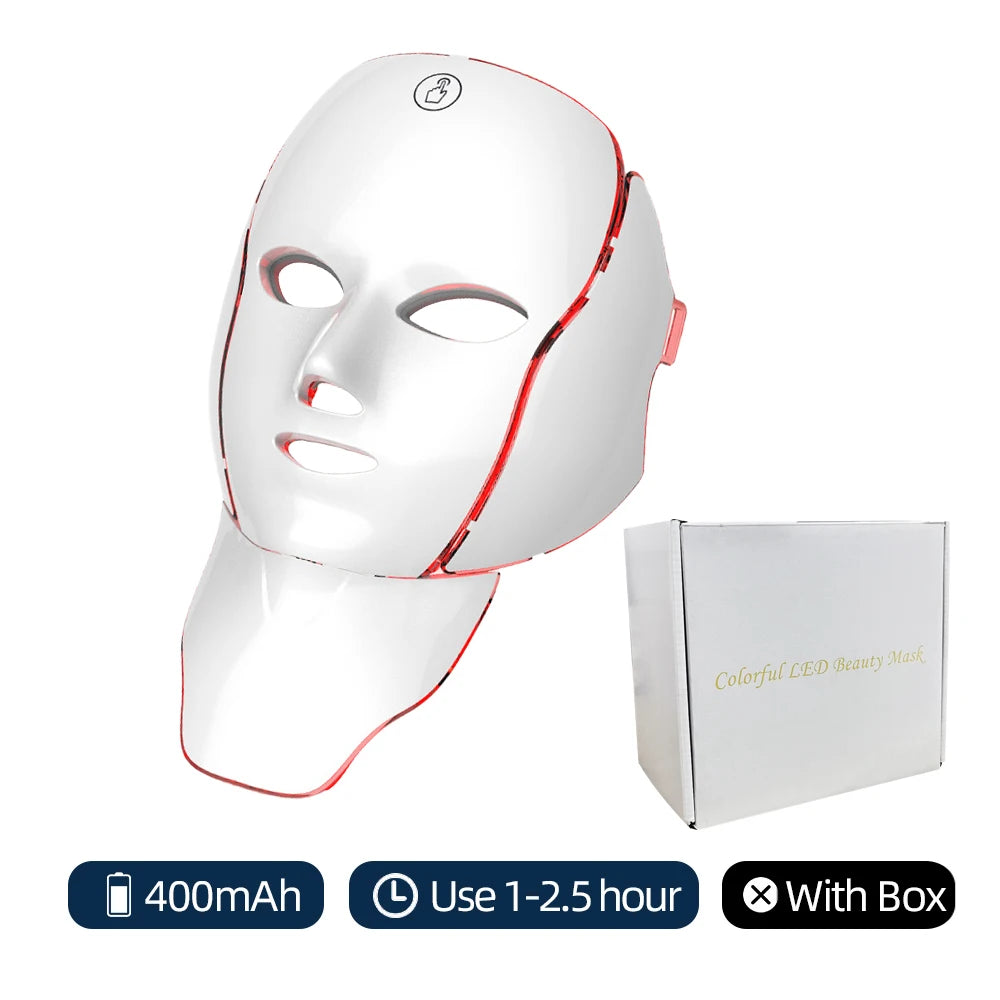 LED Facial Mask with Neck 7 Colors Light Therapy Red Light Facial Mask