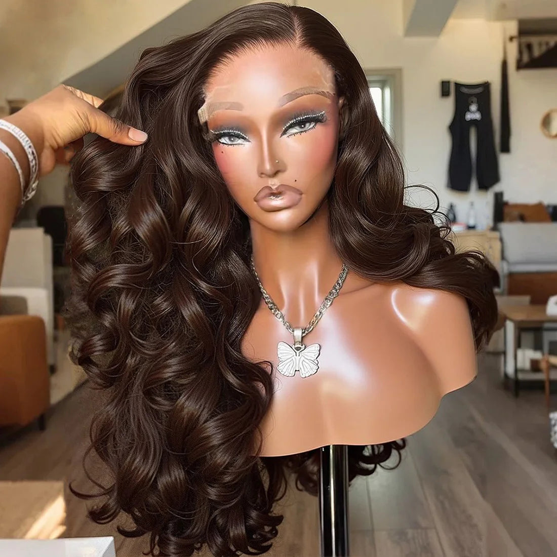 Body Wave Chocolate Brown Wigs Human Hair Frontal Wig For Women