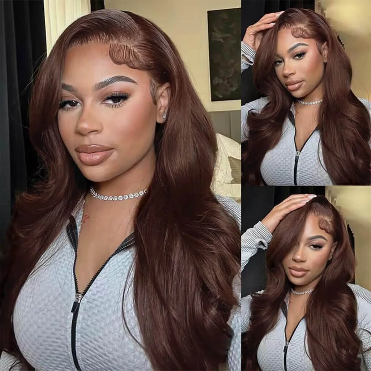 Body Wave Chocolate Brown Wigs Human Hair Frontal Wig For Women