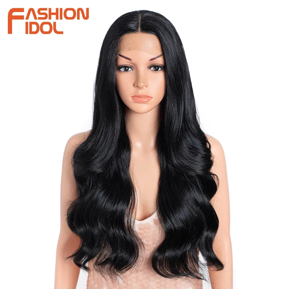 26 inch Body Wave 13*4*1 Lace Wigs For Women Dyed Wigs Synthetic With Baby Hair Wigs Ombre Brown Daily Wigs Cosplay
