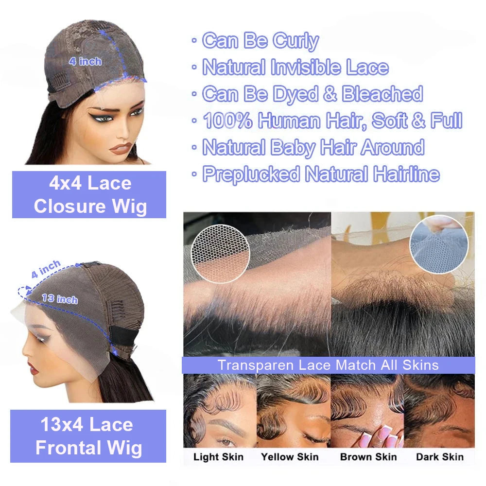 Black Human Hair Wig 13x4 4x4 Closure Lace Frontal Short Bob Human Hair Wigs