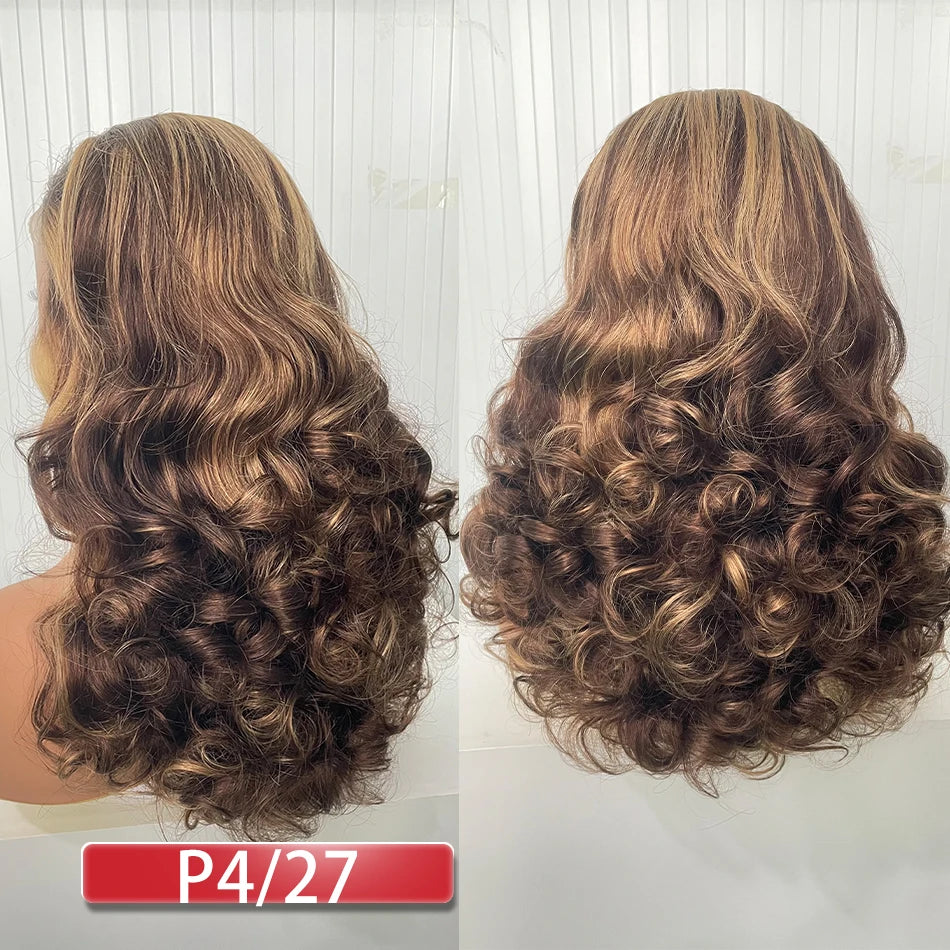 Double Drawn Human Hair Bouncy Loose Curly Full Wigs