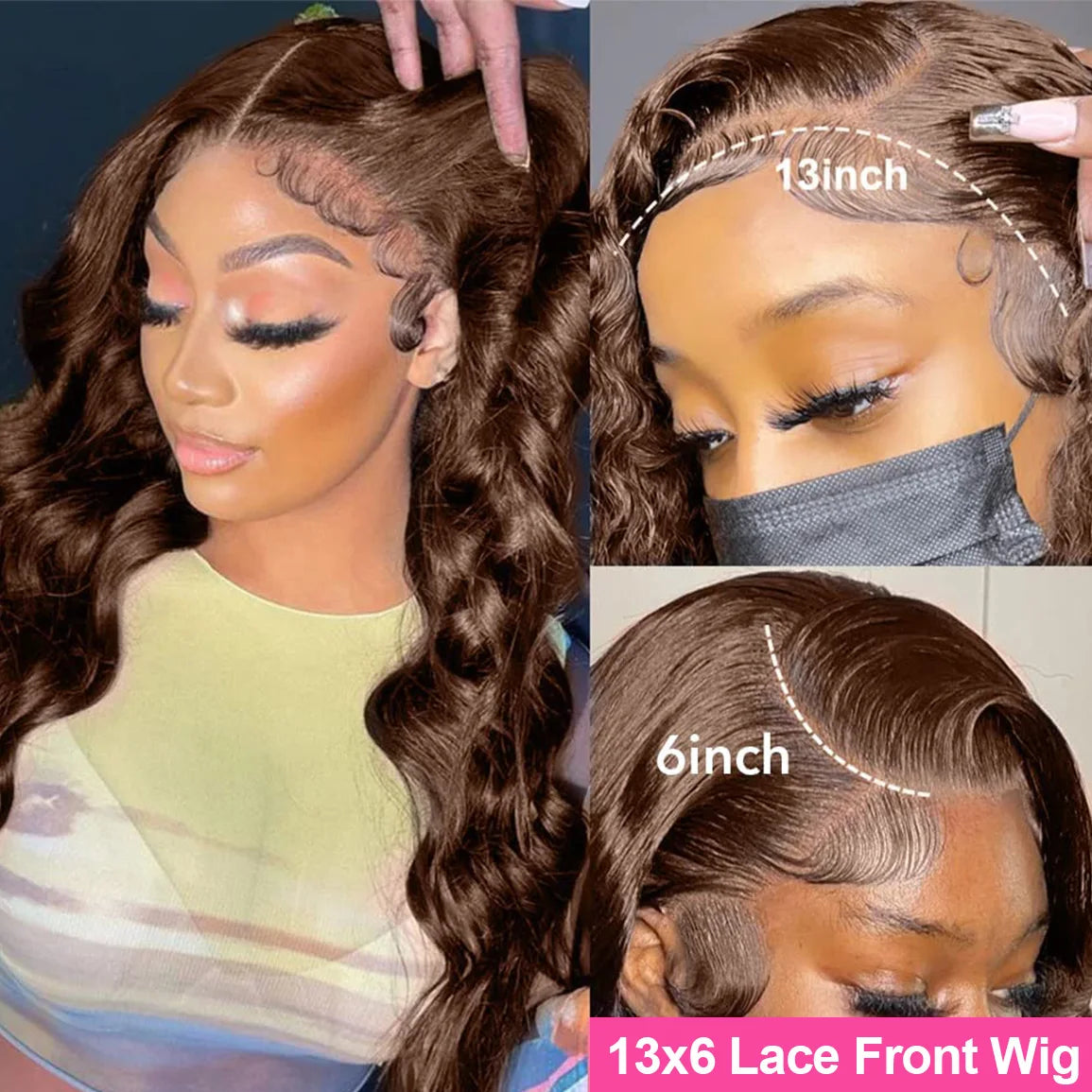 Body Wave Chocolate Brown Wigs Human Hair Frontal Wig For Women