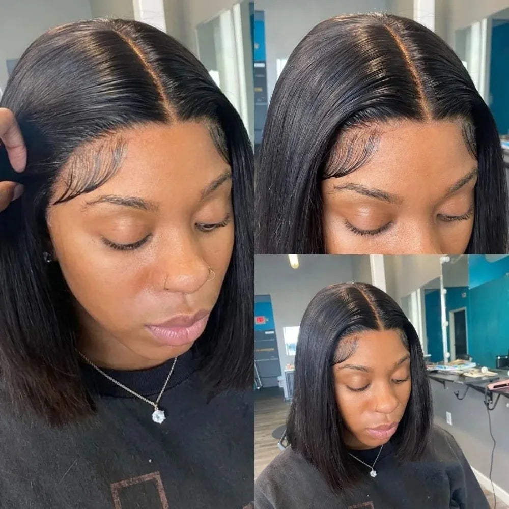Black Human Hair Wig 13x4 4x4 Closure Lace Frontal Short Bob Human Hair Wigs