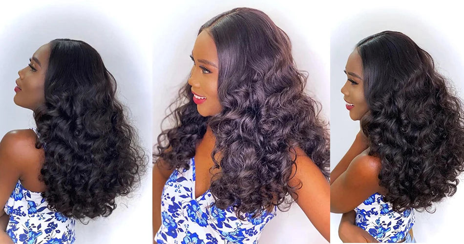 Double Drawn Human Hair Bouncy Loose Curly Full Wigs