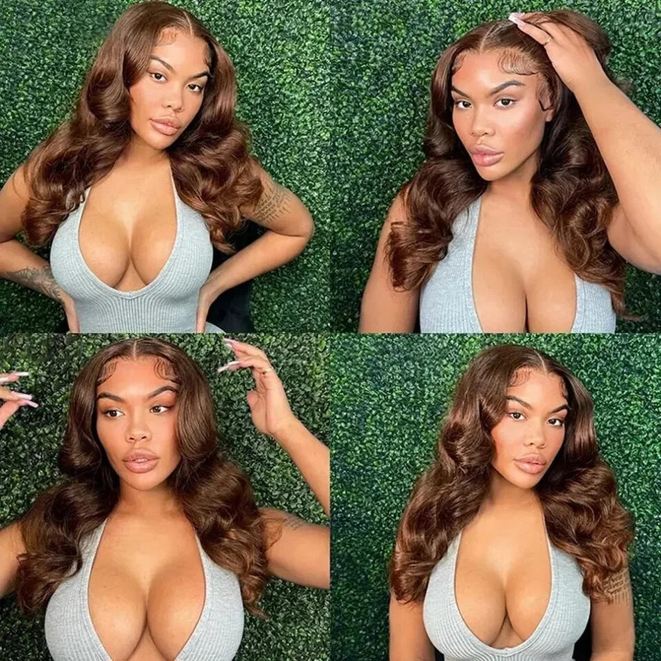 Body Wave Chocolate Brown Wigs Human Hair Frontal Wig For Women