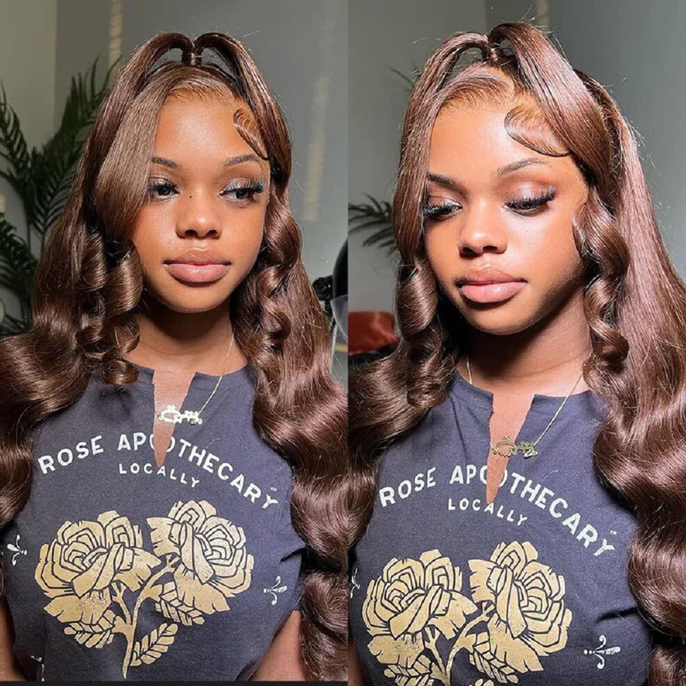 Body Wave Chocolate Brown Wigs Human Hair Frontal Wig For Women