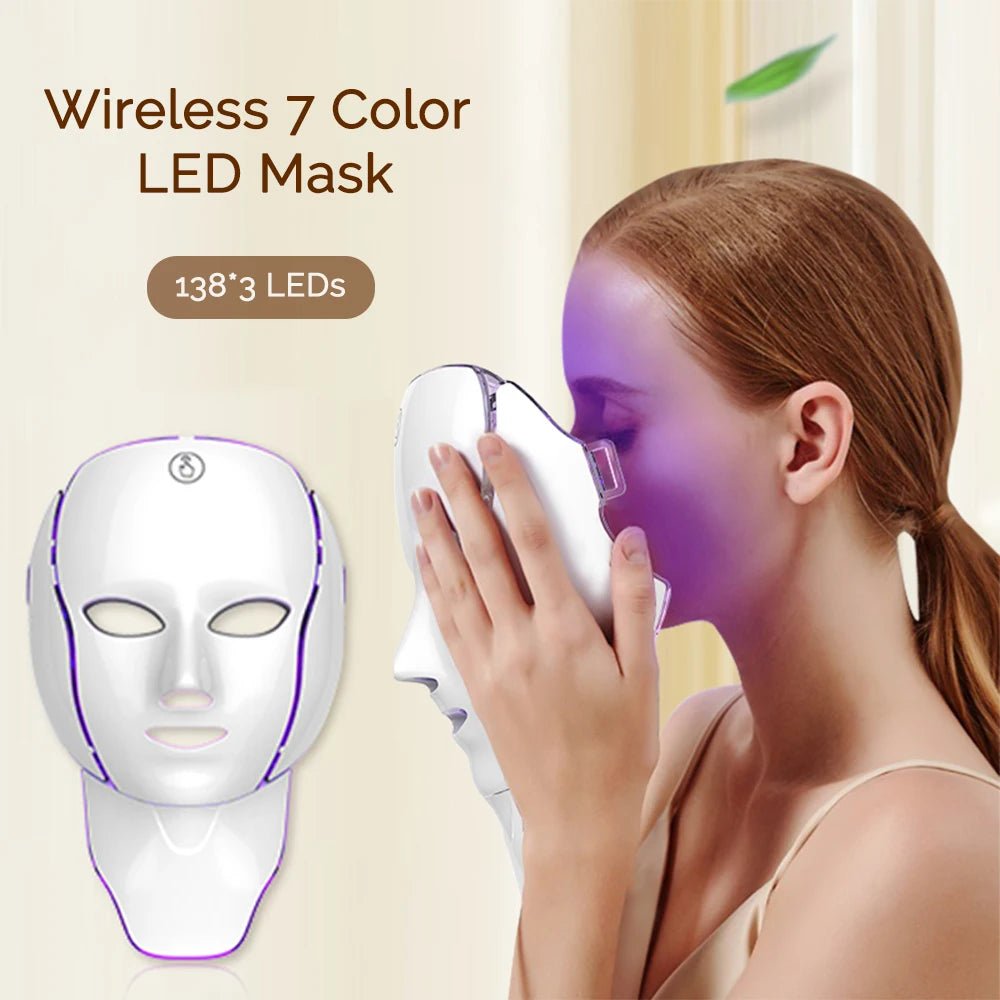 LED Facial Mask with Neck 7 Colors Light Therapy Red Light Facial Mask