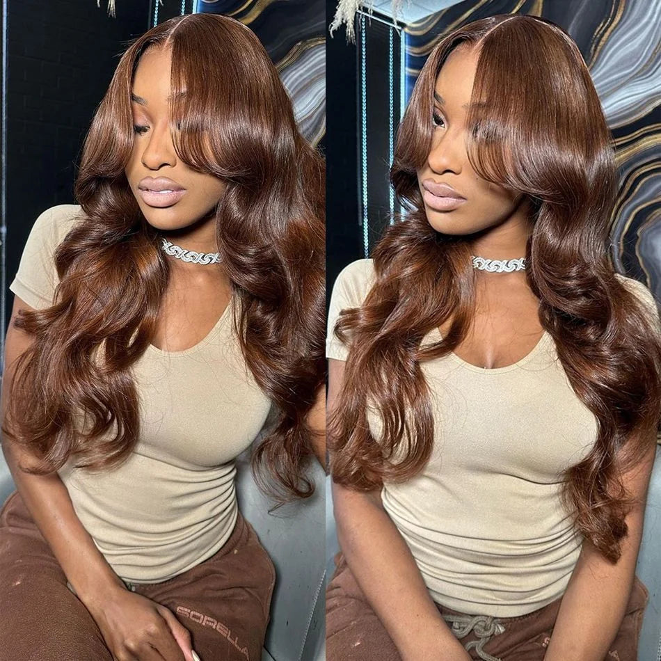 Body Wave Chocolate Brown Wigs Human Hair Frontal Wig For Women