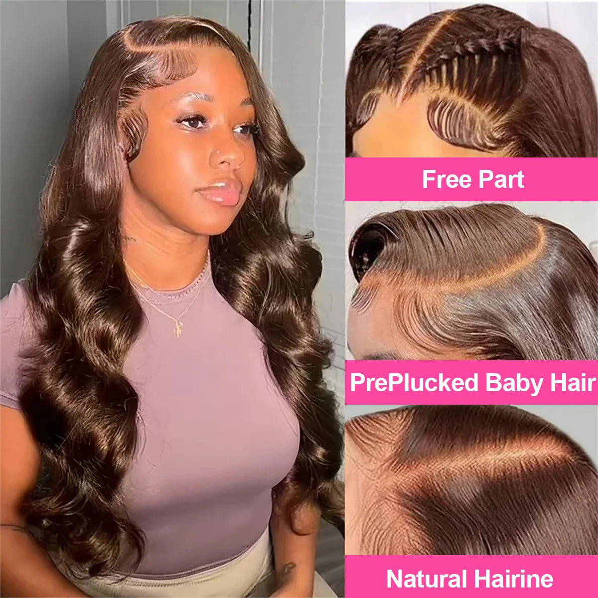 Body Wave Chocolate Brown Wigs Human Hair Frontal Wig For Women