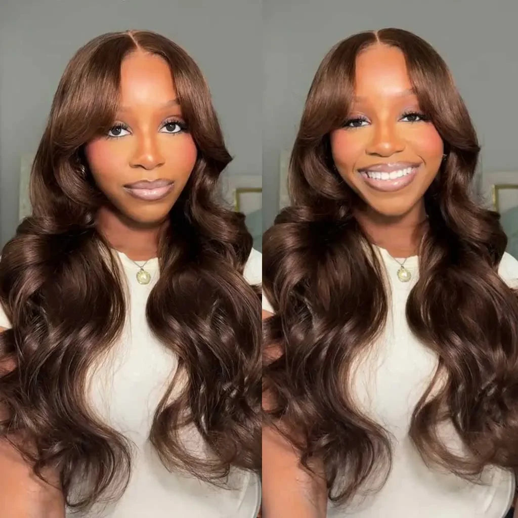 Body Wave Chocolate Brown Wigs Human Hair Frontal Wig For Women