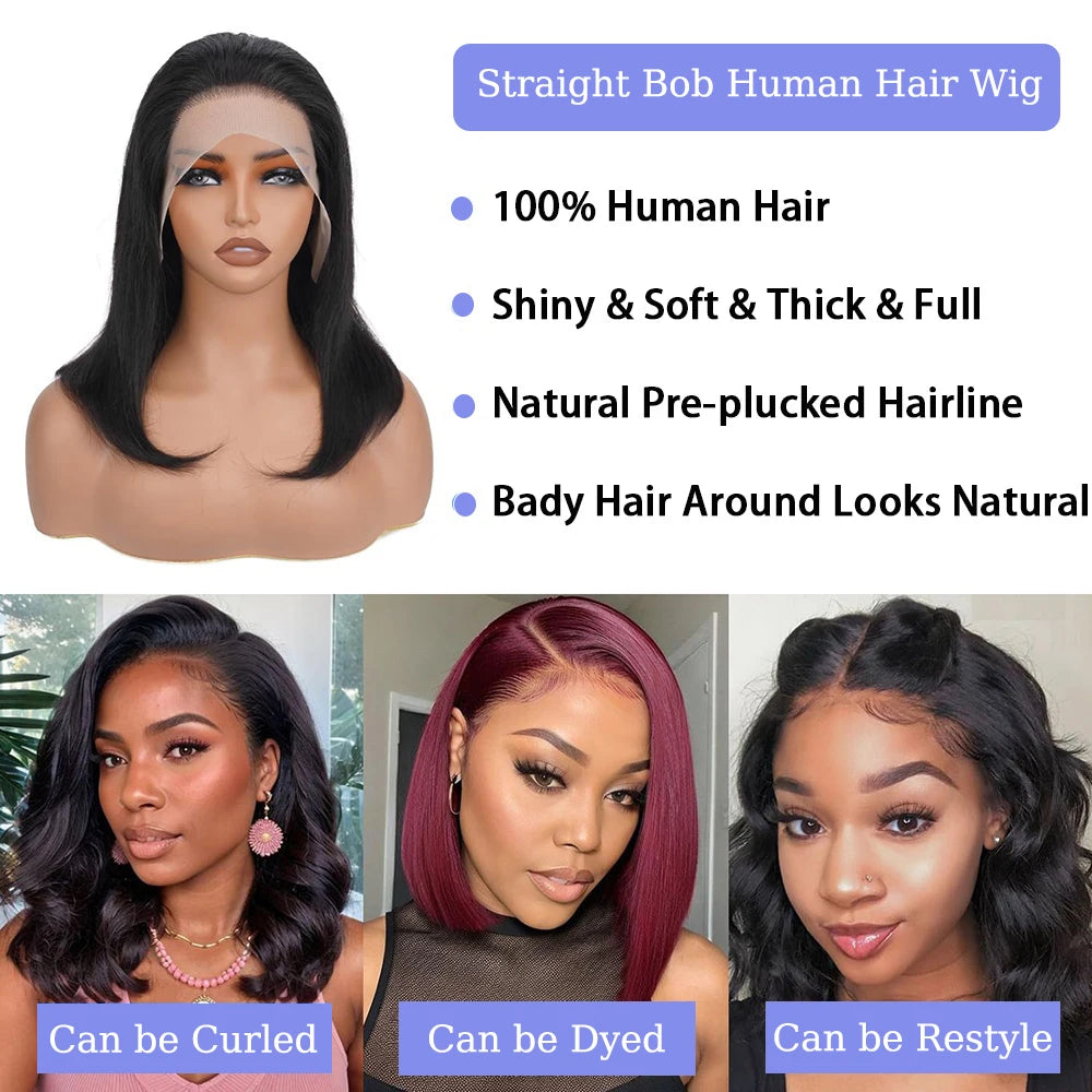 Black Human Hair Wig 13x4 4x4 Closure Lace Frontal Short Bob Human Hair Wigs