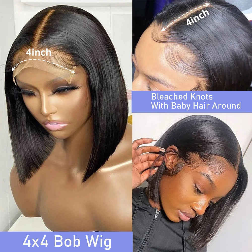 Black Human Hair Wig 13x4 4x4 Closure Lace Frontal Short Bob Human Hair Wigs