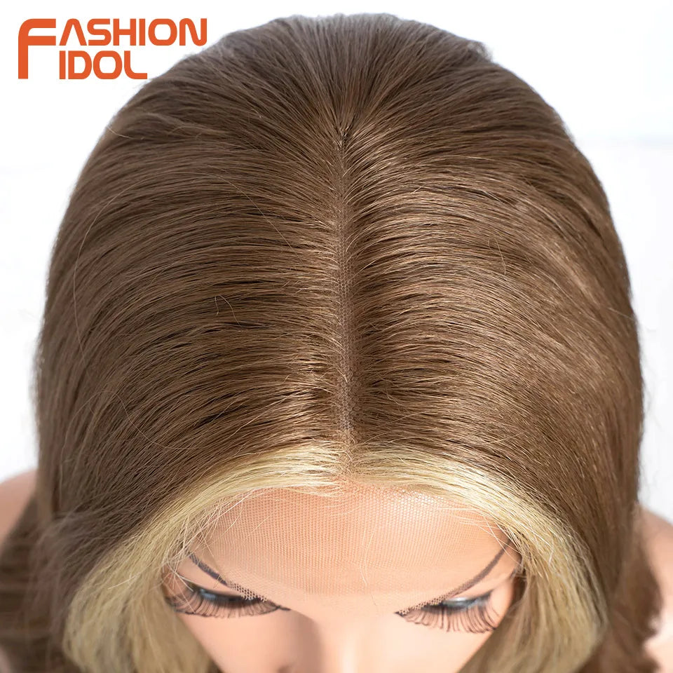 26 inch Body Wave 13*4*1 Lace Wigs For Women Dyed Wigs Synthetic With Baby Hair Wigs Ombre Brown Daily Wigs Cosplay
