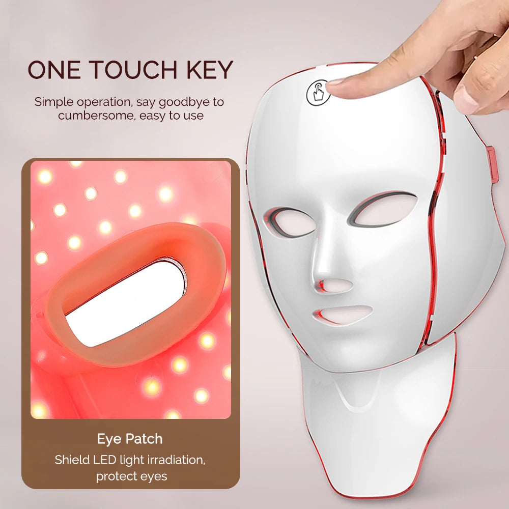 LED Facial Mask with Neck 7 Colors Light Therapy Red Light Facial Mask