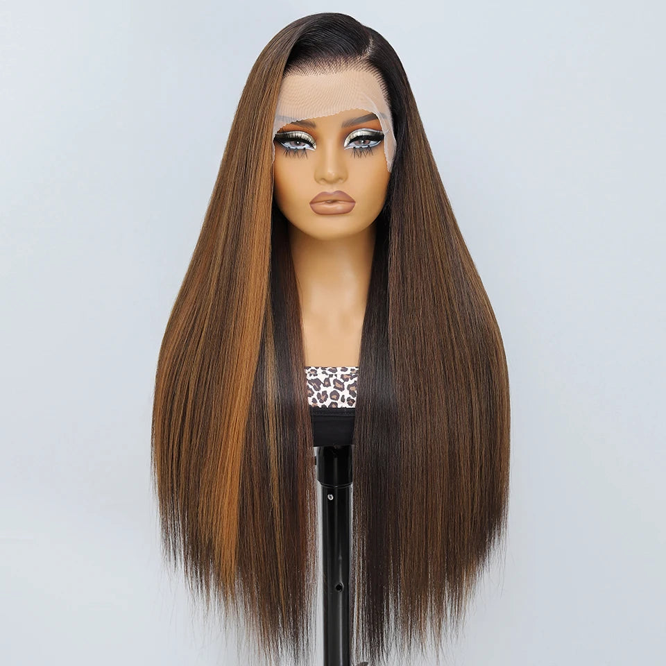 French Lace Ombre Brown 13x6 Synthetic Lace Frontal Wig For Women