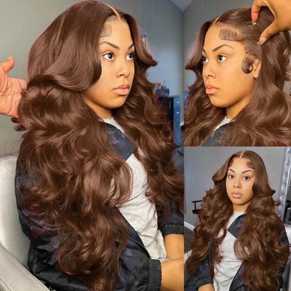 Body Wave Chocolate Brown Wigs Human Hair Frontal Wig For Women