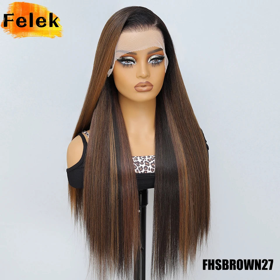French Lace Ombre Brown 13x6 Synthetic Lace Frontal Wig For Women