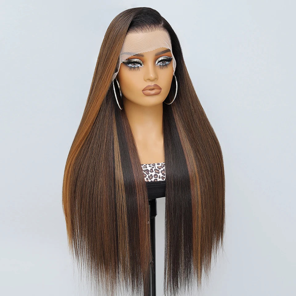 French Lace Ombre Brown 13x6 Synthetic Lace Frontal Wig For Women