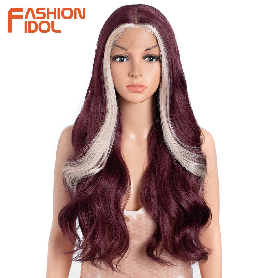 26 inch Body Wave 13*4*1 Lace Wigs For Women Dyed Wigs Synthetic With Baby Hair Wigs Ombre Brown Daily Wigs Cosplay