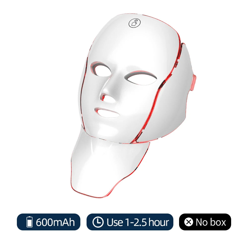 LED Facial Mask with Neck 7 Colors Light Therapy Red Light Facial Mask