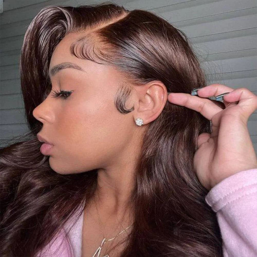 Body Wave Chocolate Brown Wigs Human Hair Frontal Wig For Women
