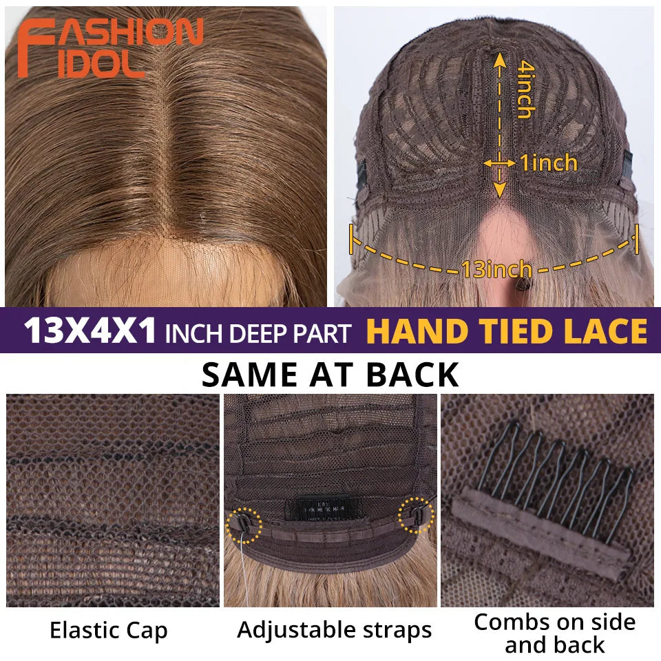26 inch Body Wave 13*4*1 Lace Wigs For Women Dyed Wigs Synthetic With Baby Hair Wigs Ombre Brown Daily Wigs Cosplay