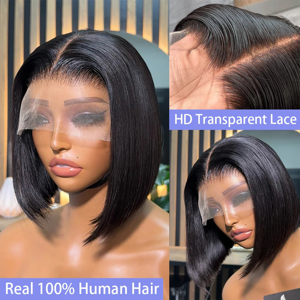 Black Human Hair Wig 13x4 4x4 Closure Lace Frontal Short Bob Human Hair Wigs