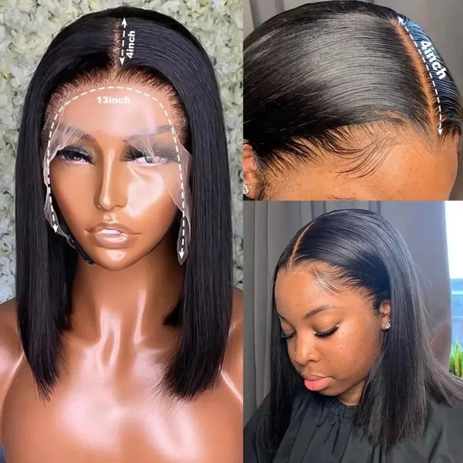 Black Human Hair Wig 13x4 4x4 Closure Lace Frontal Short Bob Human Hair Wigs